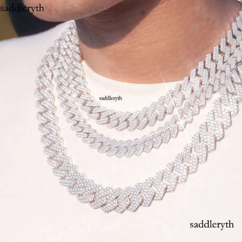 VVS Mossanite 2rows 8mm 10mm 12mm 14mm S Sier Dia Necklace Man Moissanite Hiphop Cuban k Chain