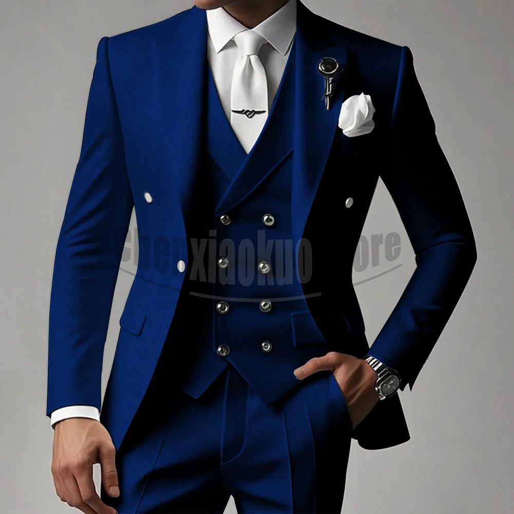 White Men Suits 3 Piece Highend Lapel Solid Color Male Suit Slim Fashion Party Groom Wedding Tuxedos BlazerVestPants 250916Z