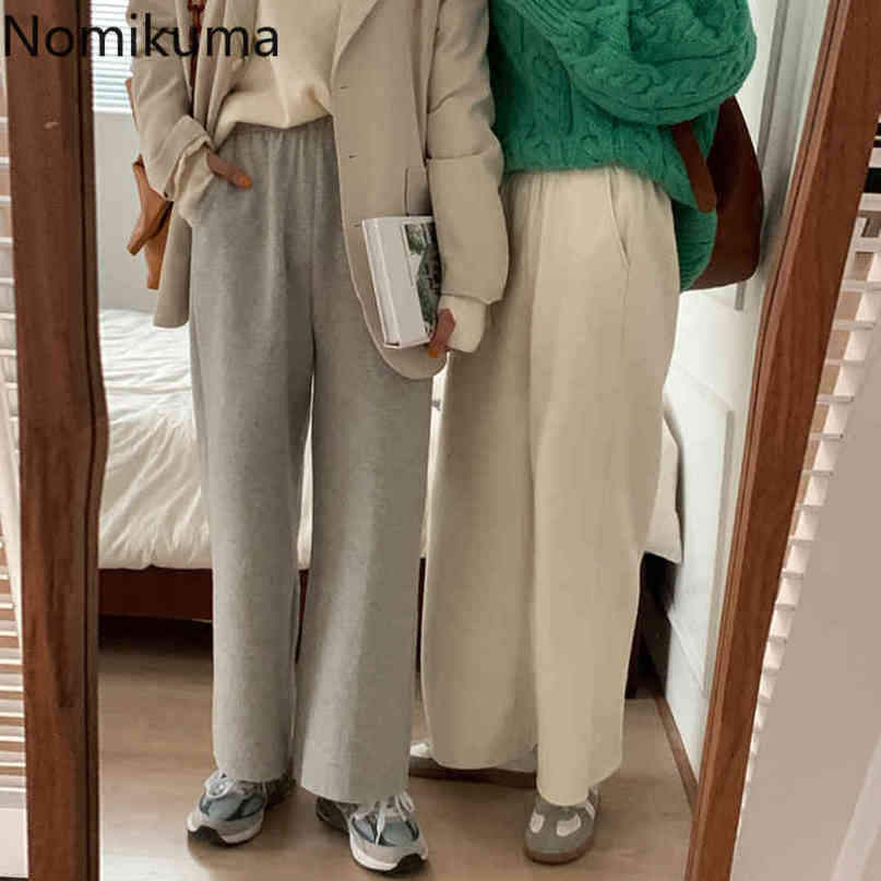 Nomikuma Causal Woolen Women Pants Autumn Winter New Stretch High Waist Ankle Trousers Korean Straight Pants Mujer 6D260 210427