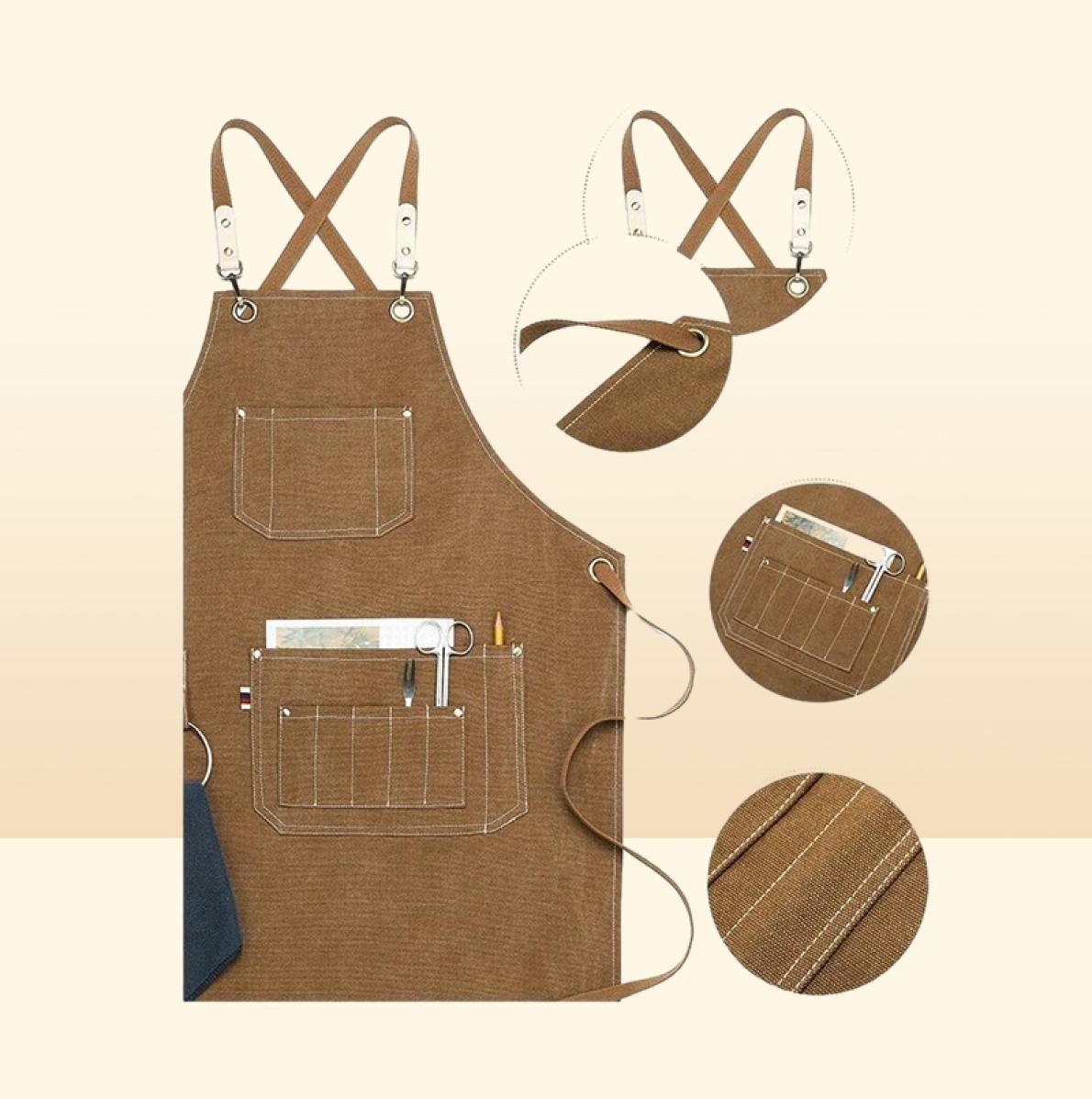 Aprons Kitchen Heavy Duty Canvas Barber Work Unisex Cross Straps Adjustable Salon Hairdresser Bib PU Leather for Men 2211226580616