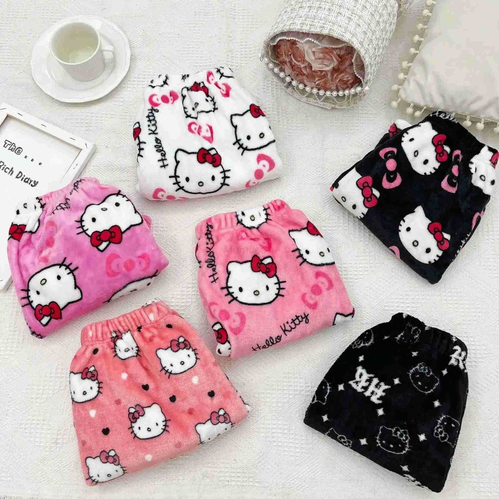 Sanrio Anime HelloKitty Y2k Pajamas Pants Women Pjs Halloween Household Dress Kawaii Woolen Cartoon Casual Home Pants L250925