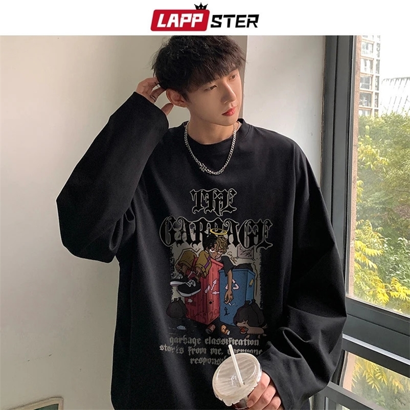LAPPSTER Y2k Streetwear 90s Graphic T Shirt Harajuku Korean Fashions Long Sleeve Tees Cotton Oversized Loose Vintage Tshirt 240716