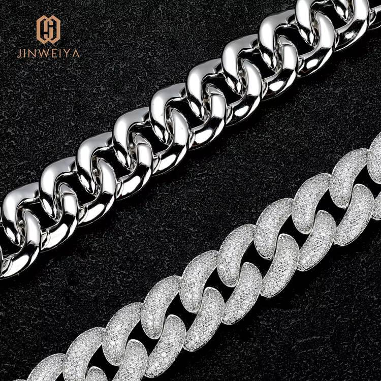 JWY Hiphop 20mm Cuban Link Chain Ice Out Gold Plated Brass Chain with Moissanite for Men for Anniversaries