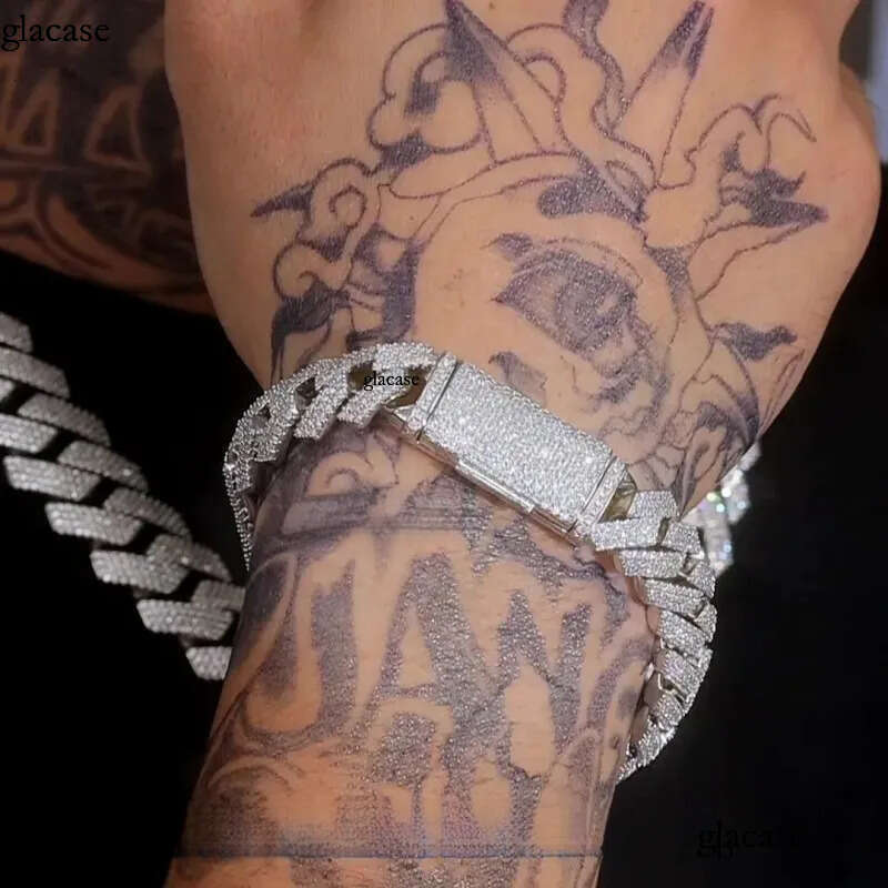 14mm 18-24inch Fine Jewelry Ice Out Flashing Mossanite Dia Necklace Sterg Sier VVS Moissanite k Cuban Chain Bracelet sets