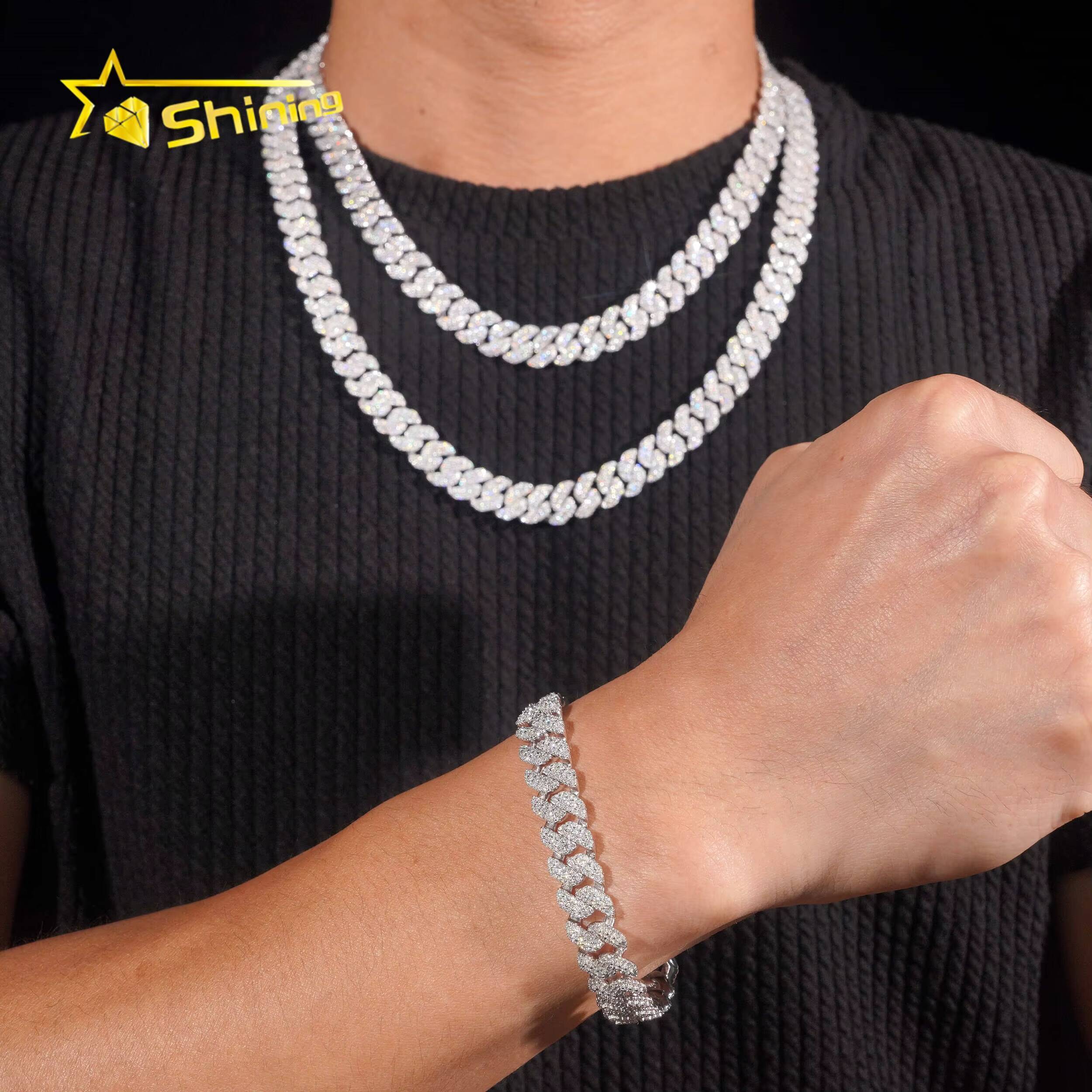 Hot Sale 925 Sterling Silver 10mm Iced Out Popular High Quality Hip Hop Moissanite Cuban Link Chain