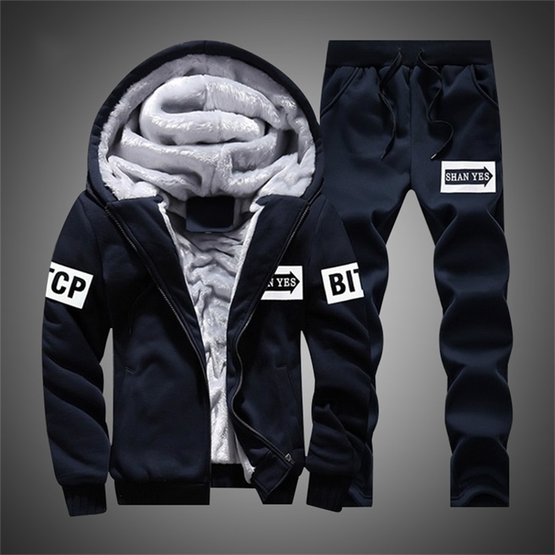 Men's Tracksuits Tracksuit Winter Two Pieces Sets Fleece Thick Hooded Zipper Jacket Pants Warm 2 PCS Sporting Suit Sportswears M-4XL Casual Men 2