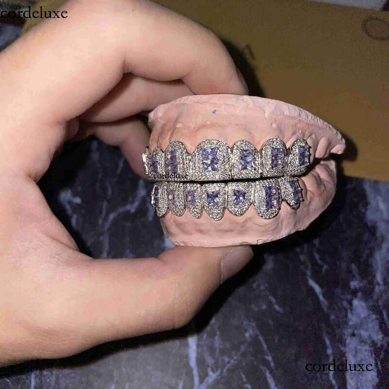 Sparkle Custom Made Hip Hop Iced Out Sterg Sier grills gold Jewelry zigzag setting VVS Moissanite Teeth Mouth Grillz eb