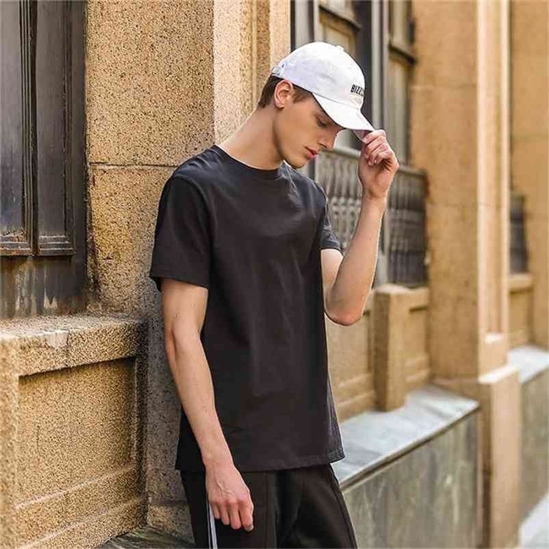 T Shirt Mens Black Tees 100% Cotton T-shirts Leisure European Size Short Sleeves Casual T-shirt Solid Color Loose O-neck C306 210329