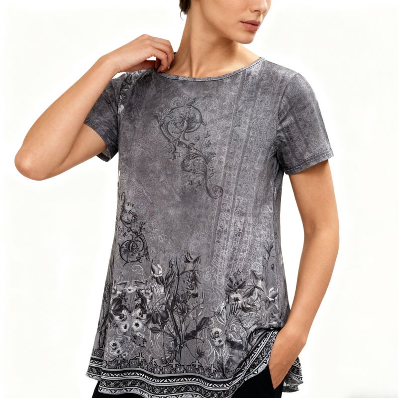 Versatile Feminine Cotton Blend Short-Sleeve T-Shirt for Curvy Figures-YL25175