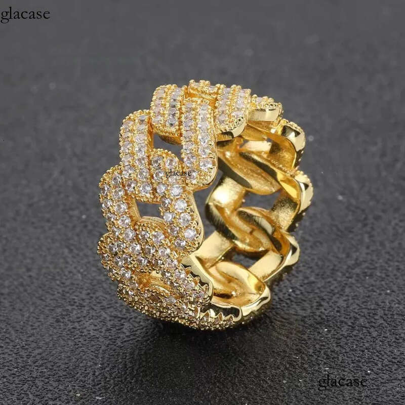 Bg Hip Hop Jewelry 9mm Gold Plated Sterg Sier Vvs Moissanite Dia Iced Out Cuban Band Ring for Men