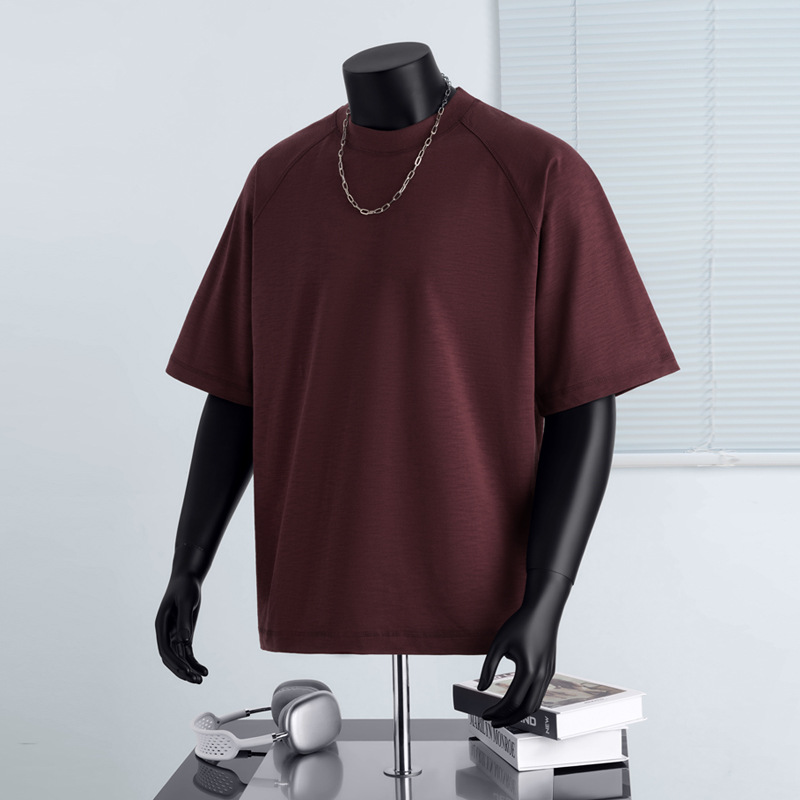 New Men's Raglan-Sleeve T-Shirt made of Slub Cotton - Heavyweight 310g Pure Cotton, Solid Color, Versatile Summer Top for Women -60C
