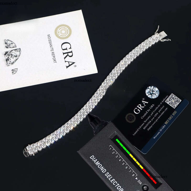 GRA Certificated Sier Double Rows Tennis Chain Gold Plated 5mm+5mm Moissanite S Jewelry Bracelet for Men Women