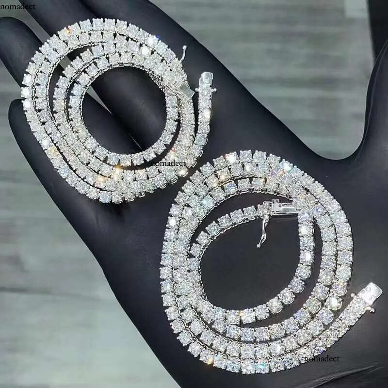Hip Hop Moissanite Dia Tennis Bracelet Sier Cuba Chain VVS Jewelry Men Ice Out Necklace 4a