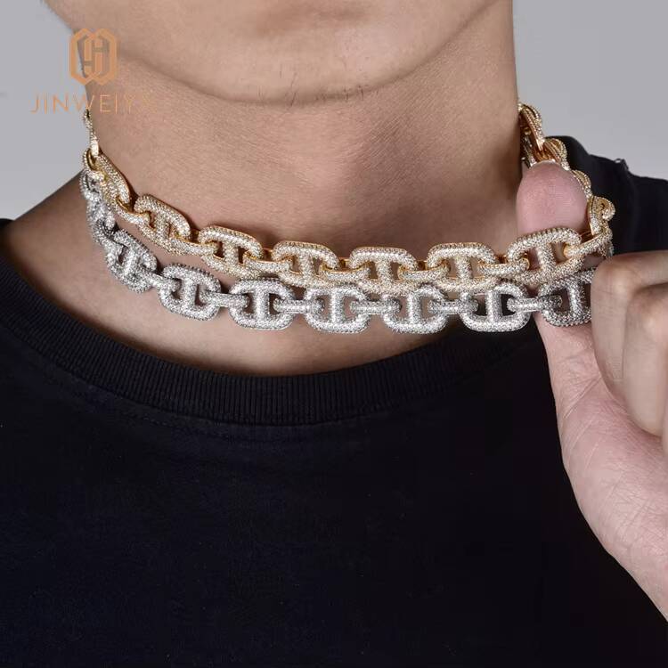 Customized Trend Luxury 15mm Cuban Link Chain Necklace for Men Hip Hop Iced Style Gold Copper Plated Brass Moissanite Stone for Anniversary