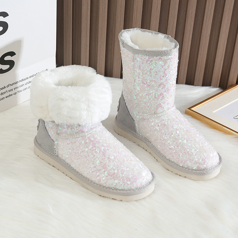 CE designer shoes Free shipping oxhide affordable luxury Winter anti slip snow boots with thick plush cotton shoes Natural white