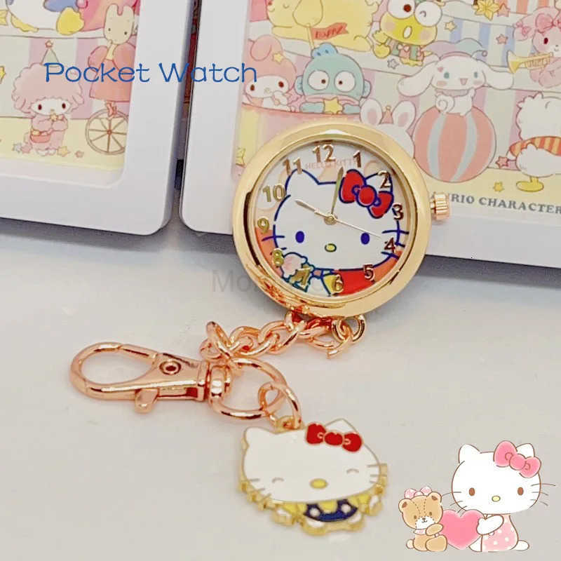 Sanrio Anime Hello Kitty Keychain Pocket Watch Girls Student Kuromi Cinnamoroll Fashion Children Gifts Quartz Watches Ornaments L250925