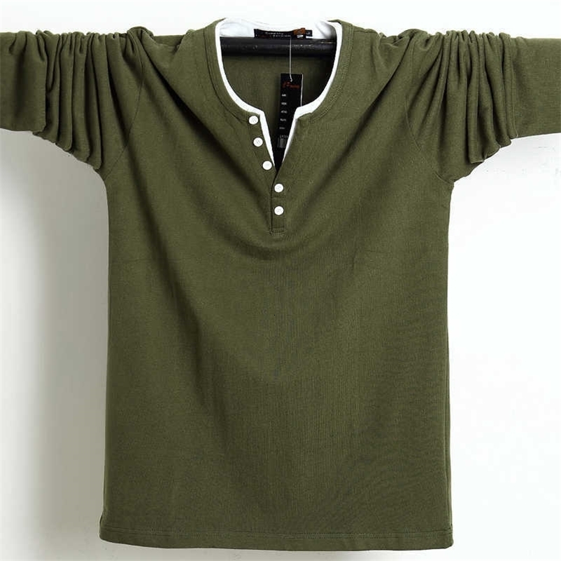 Autumn Men T Shirt Button Big Tall Cotton Long Sleeve T Shirts Men Big Size Casual T-Shirt Solid 5xl 6xl Fit Tee Top Male 210623