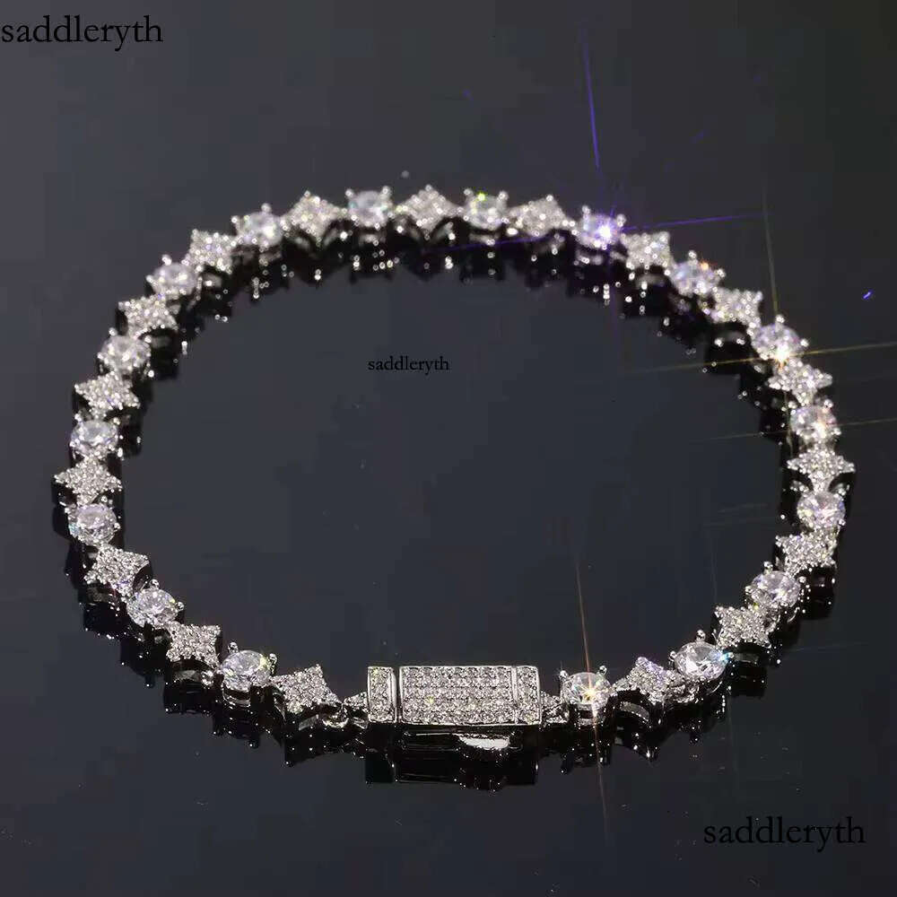 NUOYA Hiphop Custom Star Shape Round Cut Shiny VVS Moissanite 6mm Sterling Sier Tennis Chain Women's Fine Jewelry 68