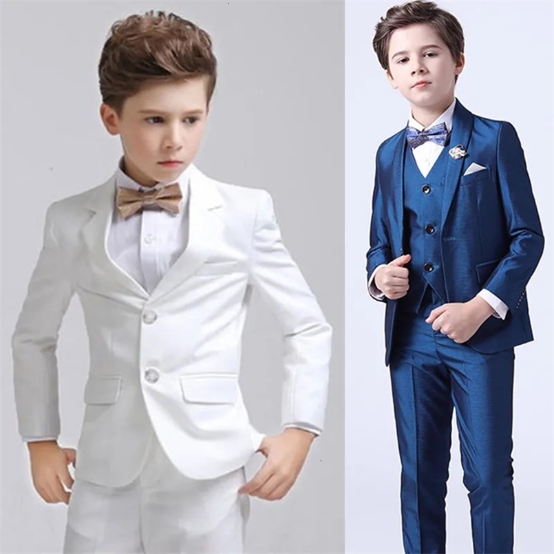 Kids Boys White Blazer Vest Pants 3PCS Set Children Baptism Wedding Prom Suit Baby Boy Elegant Dress Teenager Party Costume 250219