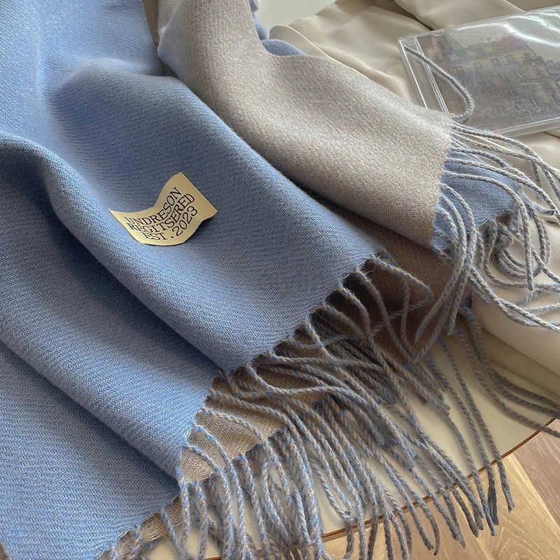 New Fashion Cashmere Scarf Warm Winter for Women Korean Style Knitted Solid Color Double Sided Wraps Neckerchief M250925
