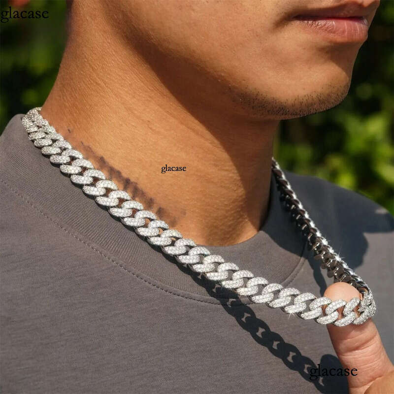 fashion pendant jewelry iced out hip hop miami k chains men women sier 15mm wide round shape vvs moissanite cuban necklaces and bracelets