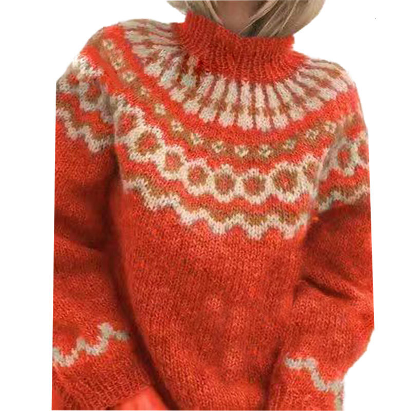 Autumn Winter New High Neck Pullover Thick Knit Jacquard Sweater Women's Knitted Top
