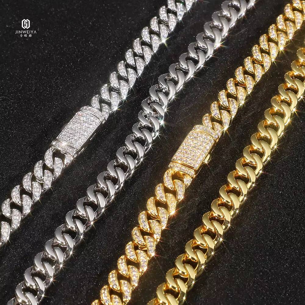 VVS Diamond 925 Sterling Silver Bracelet Necklace 13mm Moissanite Gold Plated Cuban Link Chain Elegant Jewelry