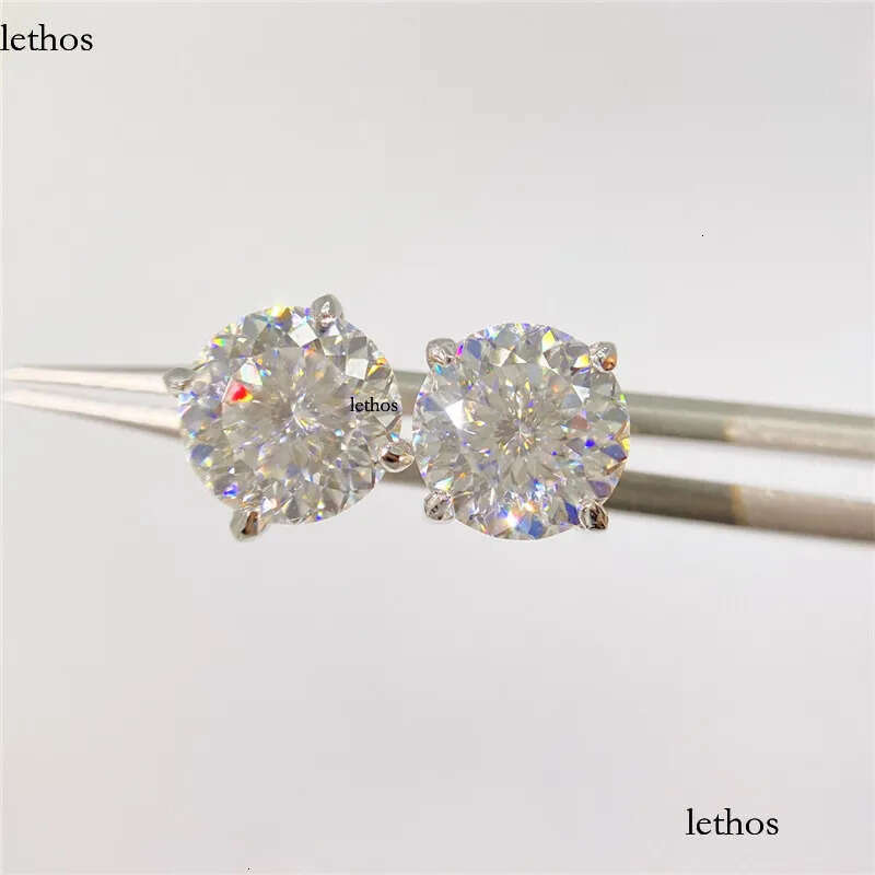 America And European Fashion Sterling Sier Gold Plated Bling Moissanite Dia Round Studs Earrings Nice Jewelry Gift bf