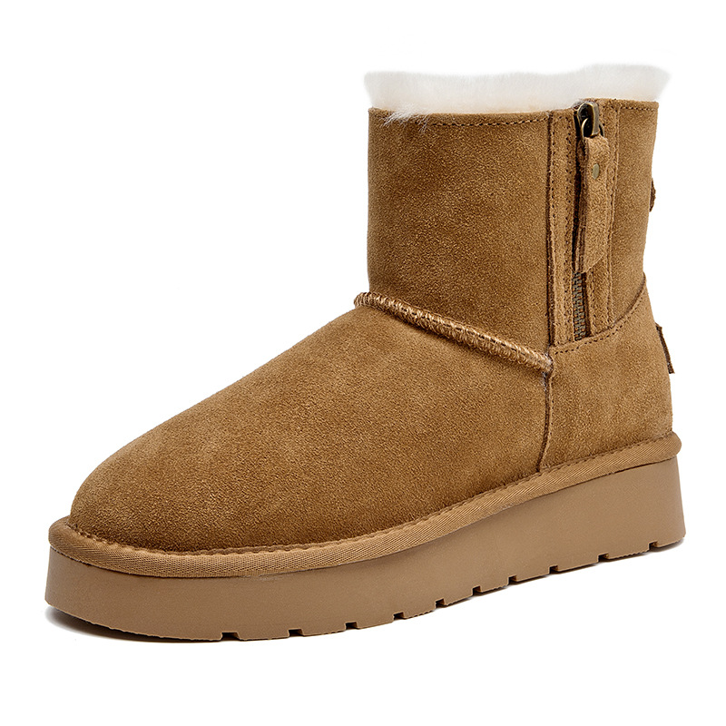 CE designer shoes Free shipping oxhide affordable luxury Winter anti slip snow boots with thick plush cotton shoes Delicate yellow plain