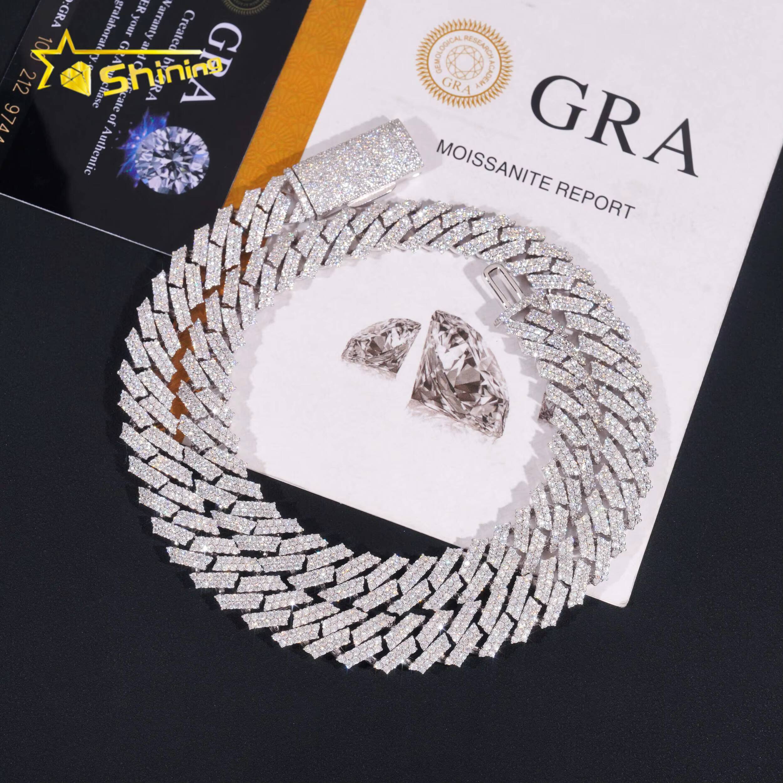 Promotion FaMoissaniteory Price Hip Hop Jewelry 12mm Solid 925 Sterling Silver Gold Plated GRA VVS Iced Out Moissanite Cuban Link Chain