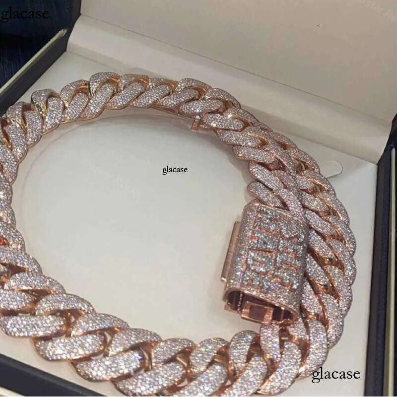 Sier Necklace Rose Gold 24mm Vvs Moissanite Heavy Duty Miami Cuban Chain Hip Hop Street Punk Men Women Jewelry