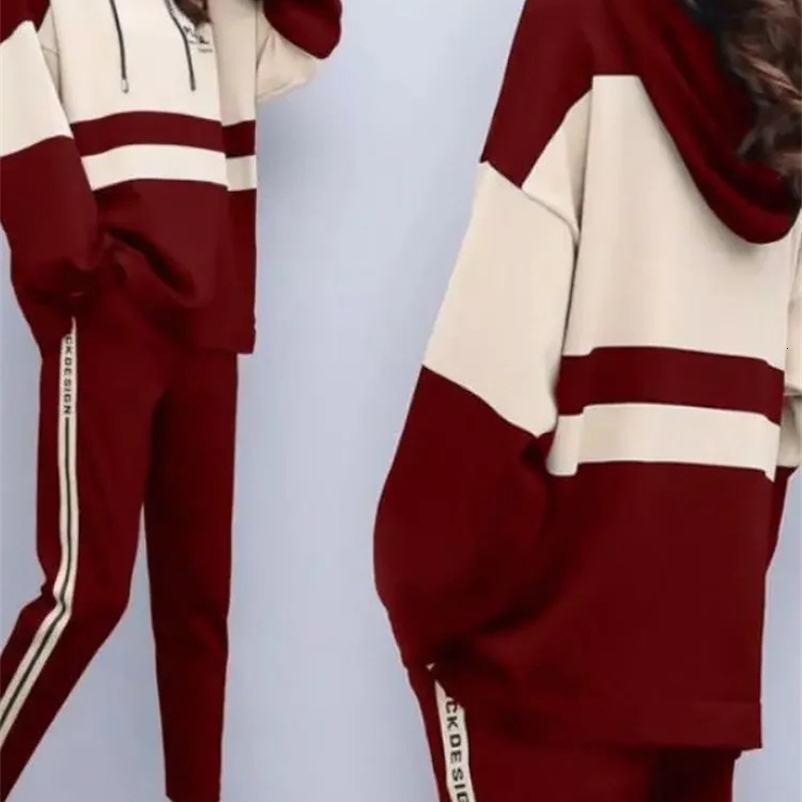 Autumn Winter 2 Piece Set Tracksuit Women Sportwear Hoodies Pullover Sweatshirts Pants Warm Outfits Sport Clothes Training Suit 240809