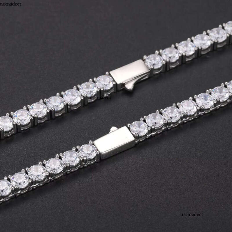 Fashion Men Women Jewelry Gift 5mm White Gold Plated Brass Prong Setting AAAAA Moissanite Dia Cluster Tennis Chain Bracelet Necklace 94