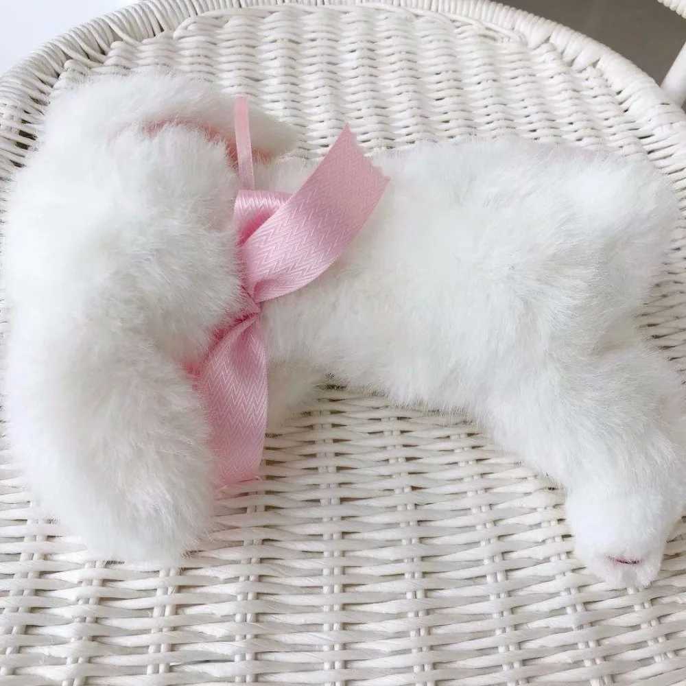 Super High Quality Simulation Plush White Rabbit Lifestyle Rex Bunny Neck Bow Home Decor Girl Room Decor Stuffed Animal Doll C250925