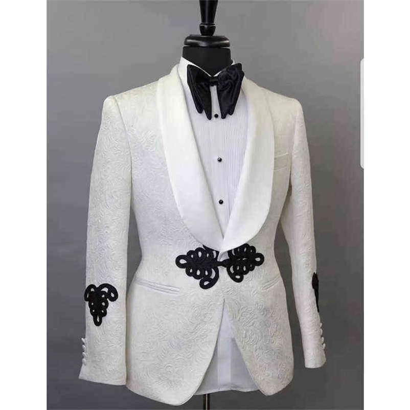 White Men Suit Jacket Shawl Lapel Custom Made Blazer Slim Fit Wedding Coat Male Fashoin Clothes 211111