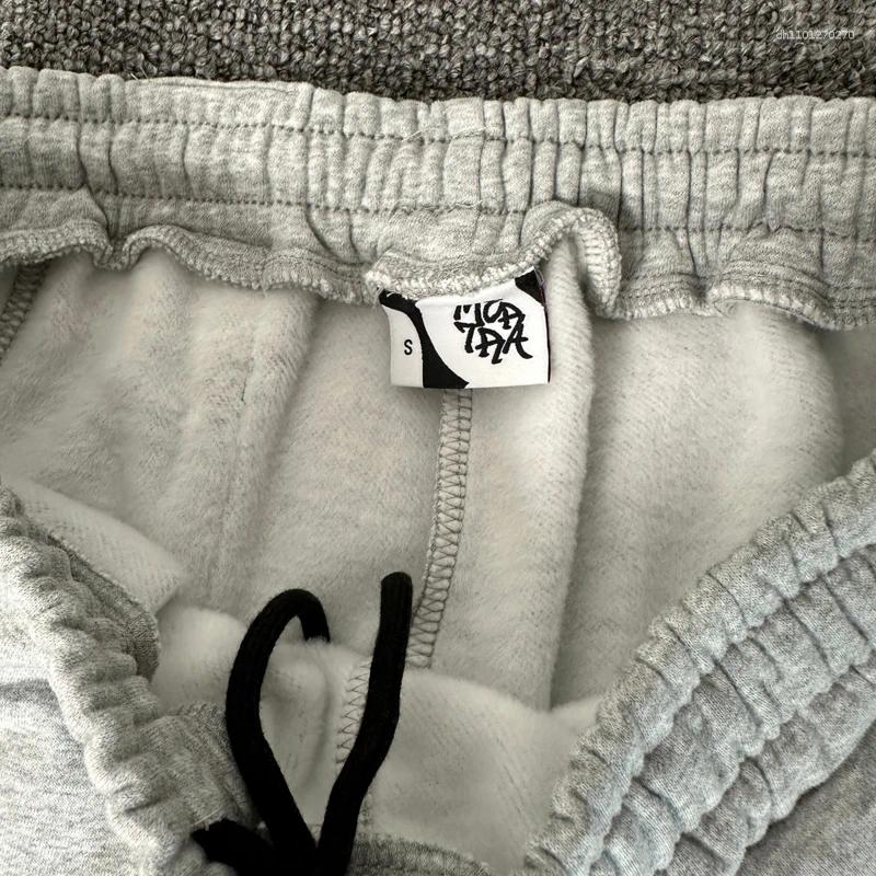 Men's Pants High Street Clothing Mertra Casual Embroidered Pattern Multi-pocket Autumn Winter Grey Fleece Sweatpants Z260315