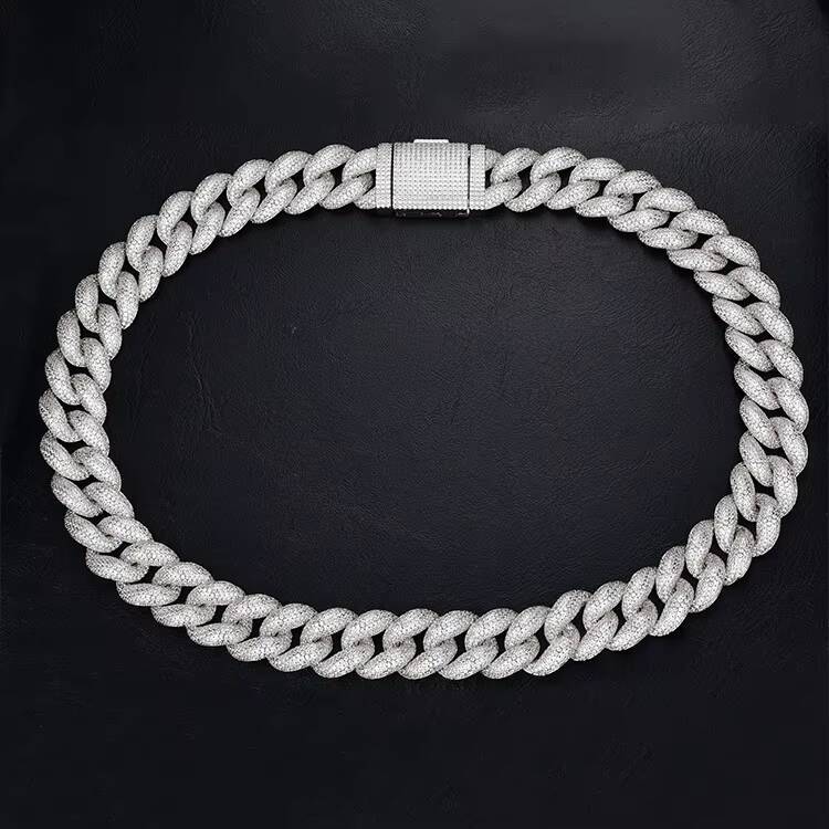 JWY Mens Jewelry New Trendy FullFilled Diamond 18mm Miami Cuban Link Chain Hip Hop Cuban Necklace Silver