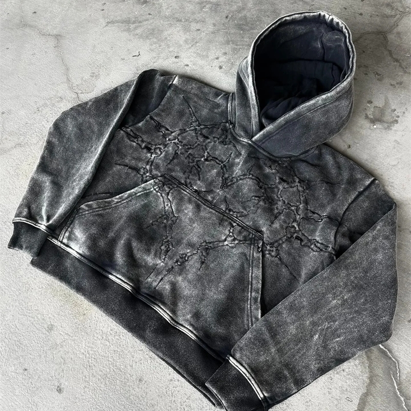 Y2K Fashion Embroidery Hoodie Vintage Gothic Oversized Sweatshirt Men and Women Harajuku Hip Hop Long Sleeve Pullover Hoodie 241231