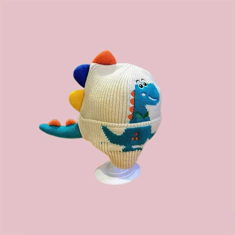 Winter Beanie Caps Cartoon Dinosaur Pattern Ear Protection Knitted Hat For Kids Boys Cute Warm Children Crochet Hats Gorros L250925HJ0F