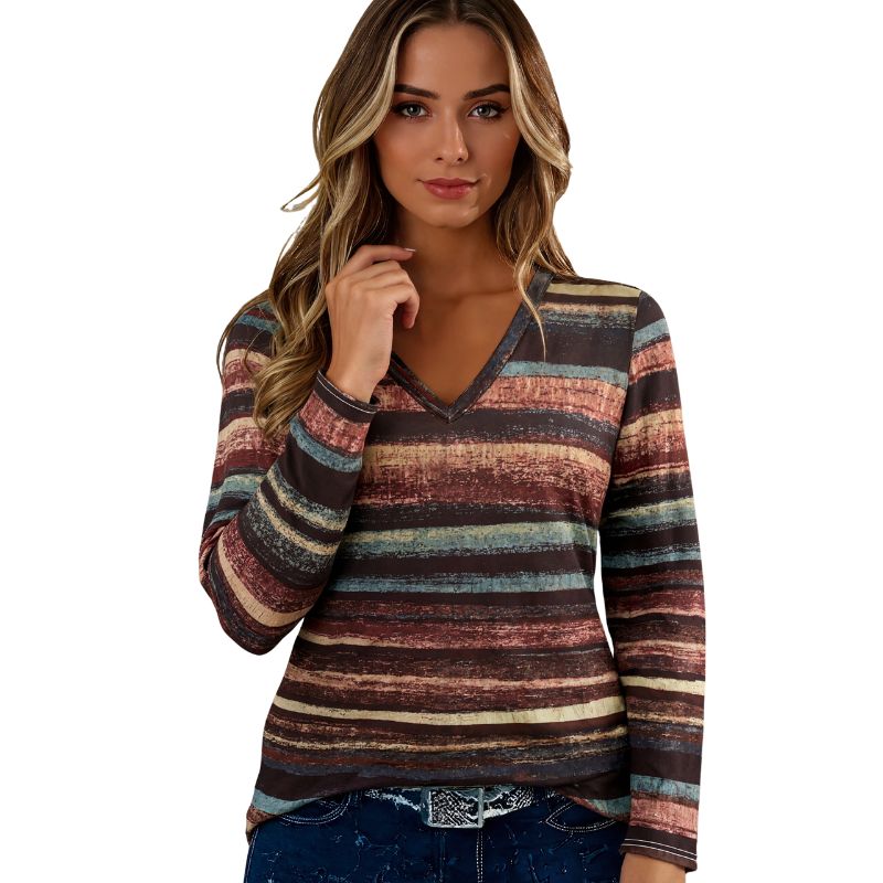 Women's Spring & Autumn Striped Casual Long - Sleeve Top, Elegant Fashion Milk Silk Blouse-CF42462