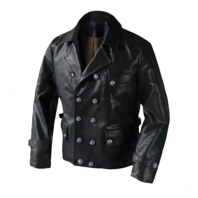 Winter Vintage Leather Mens Medieval Coat Y2K Autumn Pu Jackets Double-breasted Leather Coats Outwear Motorcycle Jackets 240703