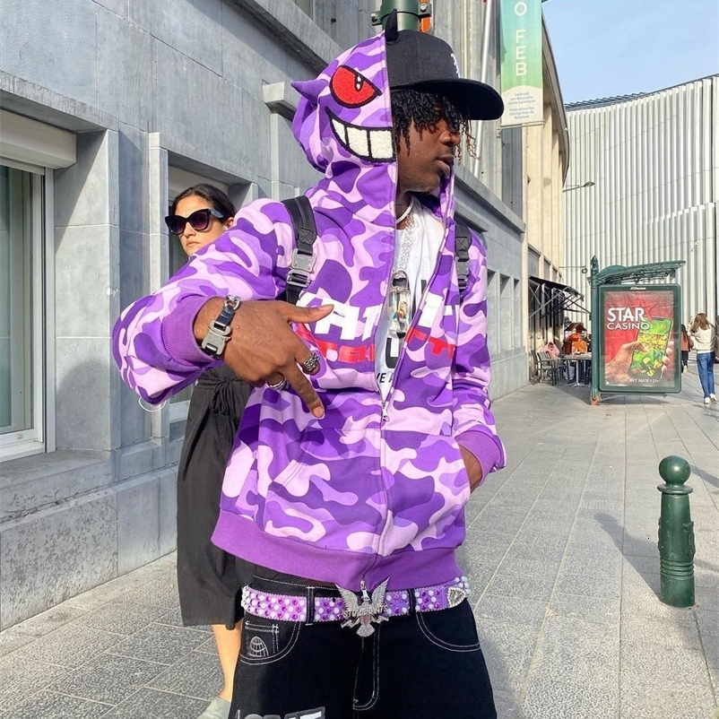 Men's Hoodies Sweatshirts Y2K Hoodie Hip Hop Camouflage Print Oversized Zipper Hooded Sweatshirt Harajuku Street Punk Rock Jacket Tops Streetwear