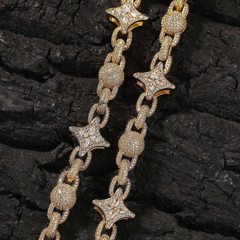 High Quality Hip Hop Star Flower Beads Infinite Necklace 5A Zircons Cuban Chain Jewelry