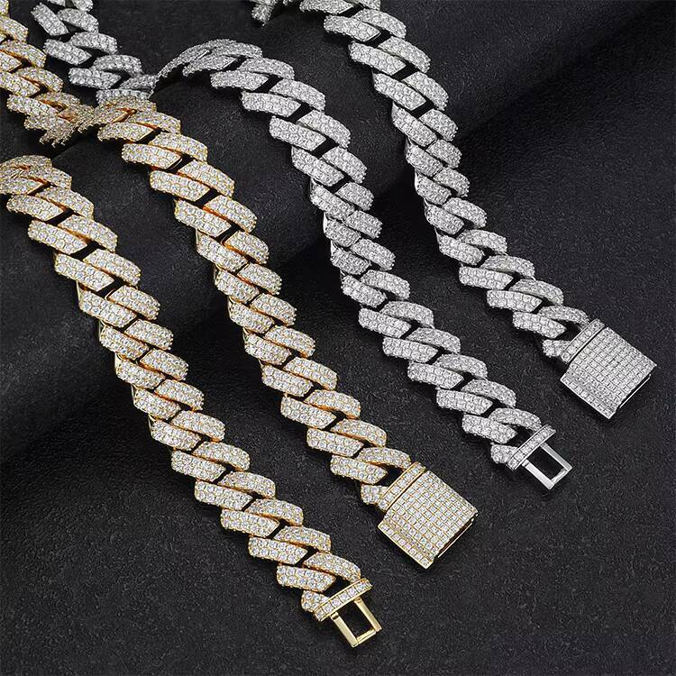 JWY 2021 Fashion Iced Out Gold and Silver Plated Brass Cuban Link Chain Hip Hop Style Necklace with Moissanite for Men
