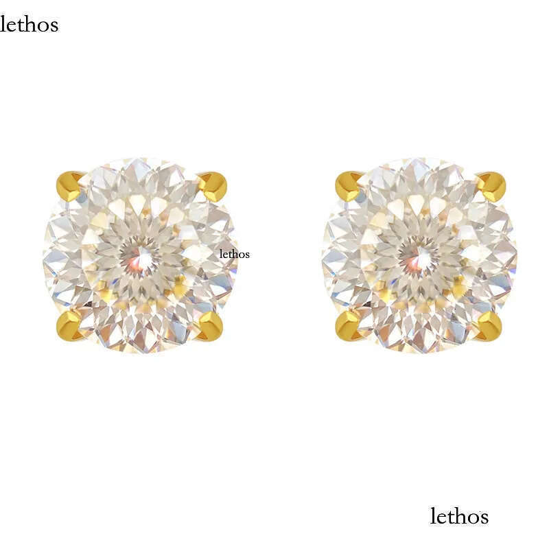 America And European Fashion Sterling Sier Gold Plated Bling Moissanite Dia Round Studs Earrings Nice Jewelry Gift bf
