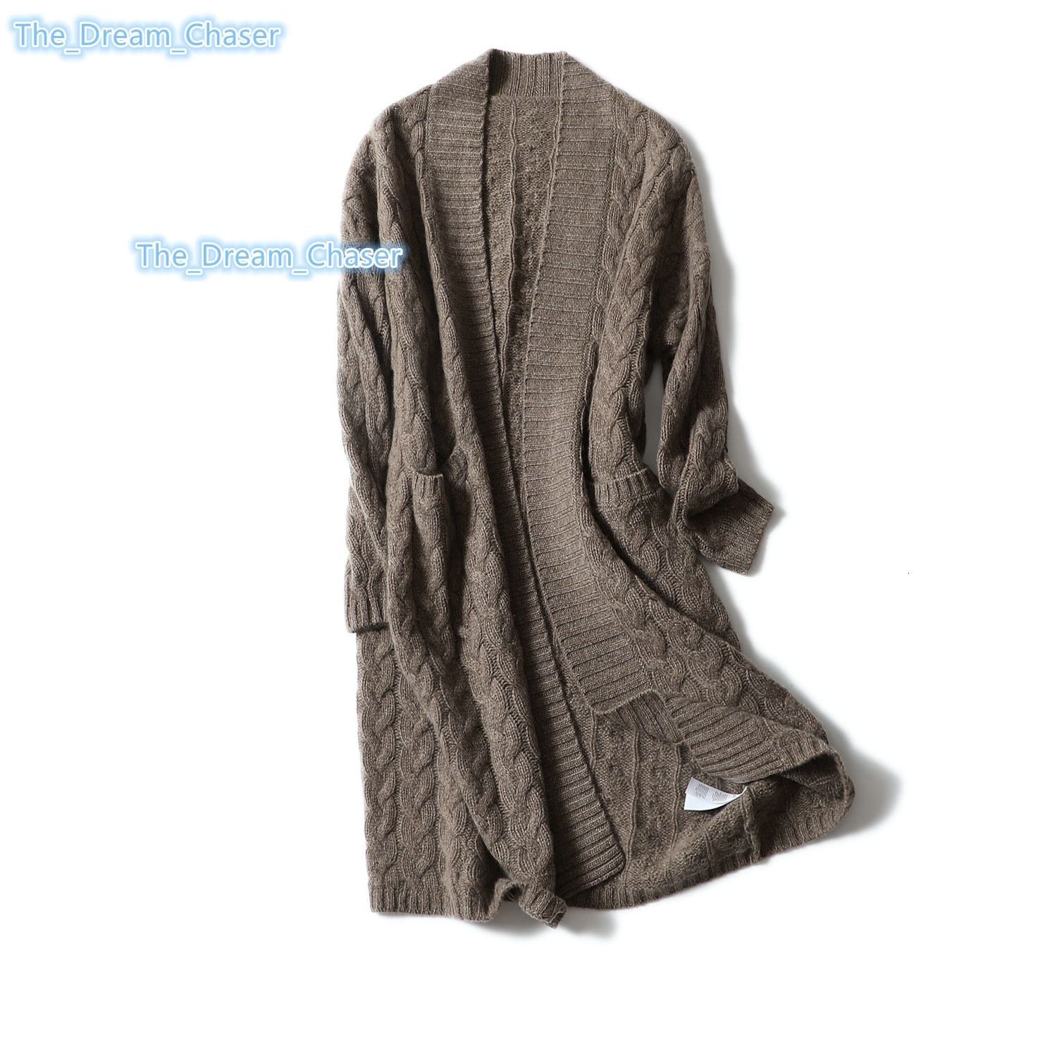 Design Cashmere Women Sweater Cardigan Plus Size Knit Long Pocket Coat