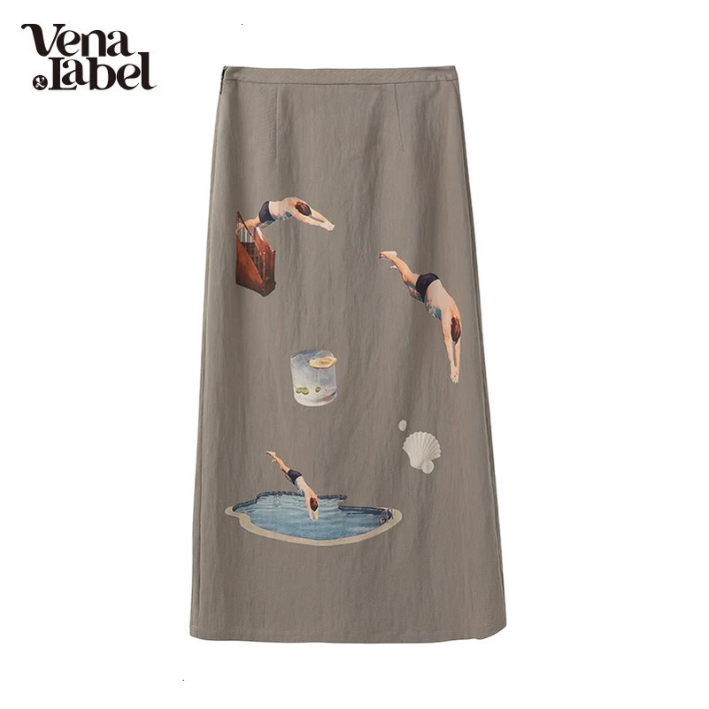 Wiener tags summer A-Line skiing women print mid waist long skiing women retro casual straight skiing fun pattern WA017 250402