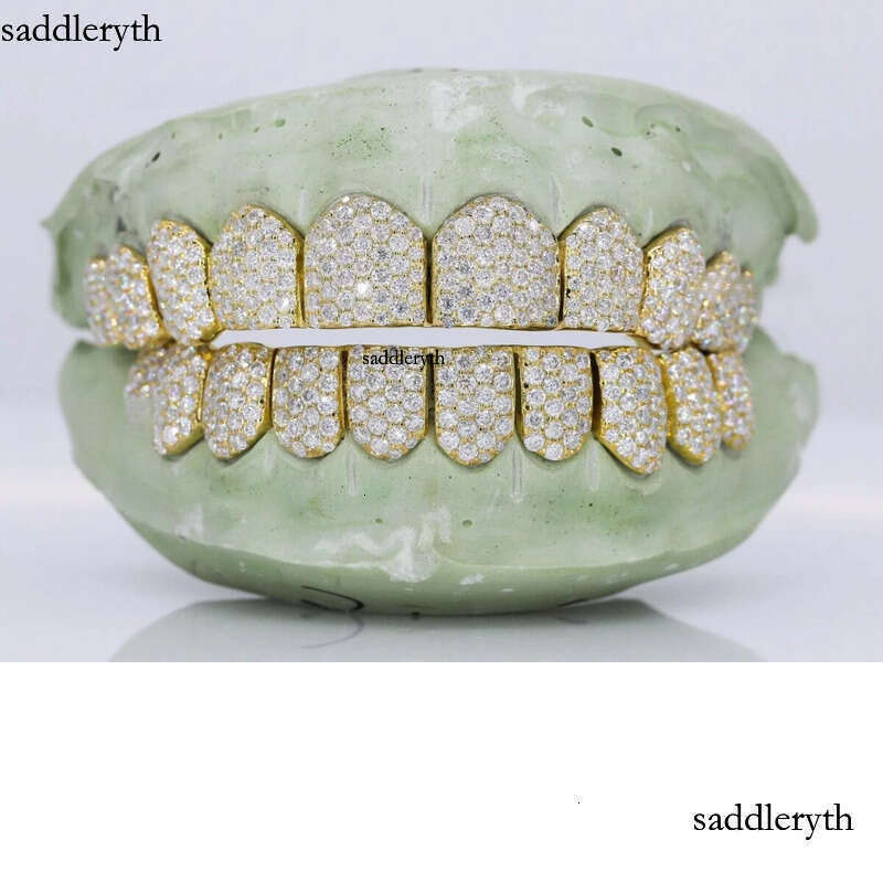 Vvs Moissanite Iced Out Sier Custom Made Gold Teeth Hip Hop Round Brilliant Cut Dia Grillz With Mold Kit