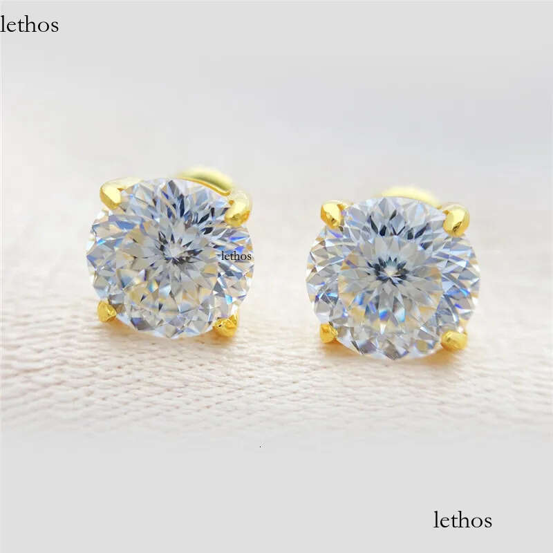 America And European Fashion Sterling Sier Gold Plated Bling Moissanite Dia Round Studs Earrings Nice Jewelry Gift bf