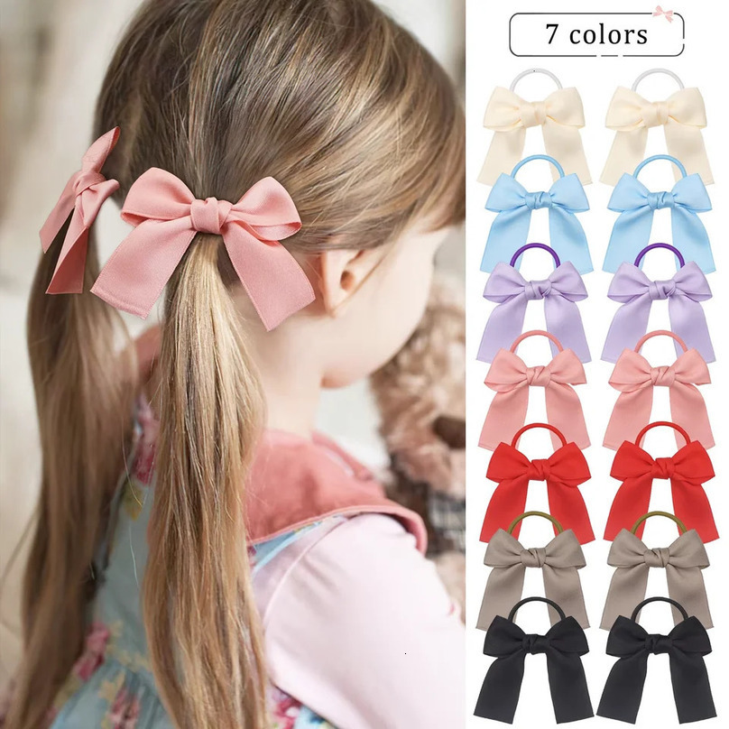 14Pcs Elastic band Hair bows for Baby girls Kids Rubber Bands Pigtail Ponytail Hair Bows Childrens hair accessories 250528